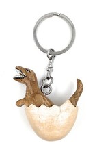 Portachiavi in legno fatto a mano portafortuna dinosauro T-Rex nell'uovo