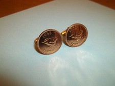 FARTHING COIN CUFFLINKS - BRONZE & GOLD - WREN - 1939 to 1955