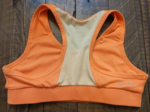 Nike Sports Bra Womens Small Dri Fit Logo Swoosh Compression Mesh Orange - Picture 4 of 12