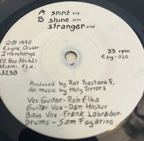 Holly Terrors - Spirit / Shine/ Stranger 7” 1991 VG+ Indie Rock ESYNC ESY-020 - Picture 2 of 2