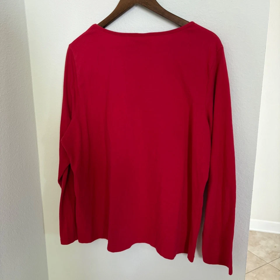 Camiseta para mujer Kim Rogers roja manga larga Feliz Navidad Santa bastón de caramelo 2X Foto 3 de 4