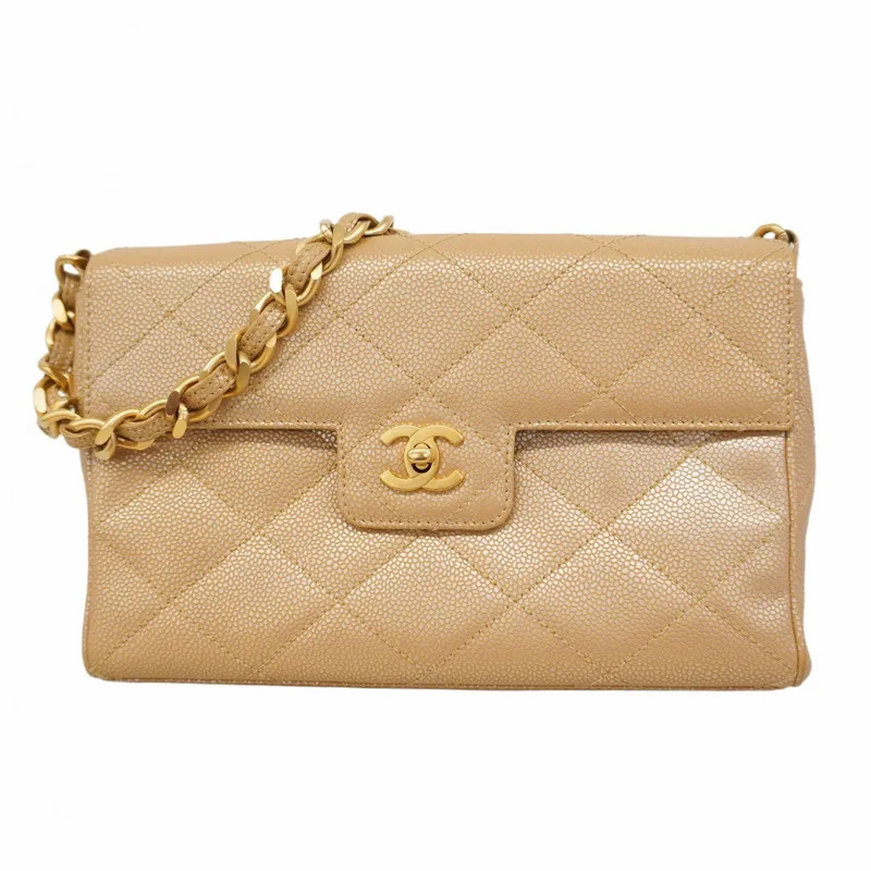 Chanel Shoulder Bag Matelasse Caviar Skin Beige Gold Hardware Women-image