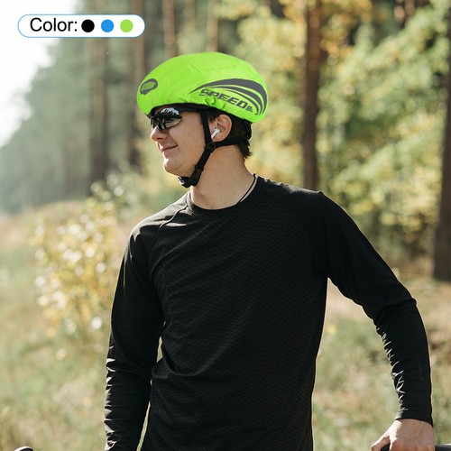 Wasserdichter Fahrradhelm Regenschutz mit Reflexstreifen grün - Bild 4 von 5