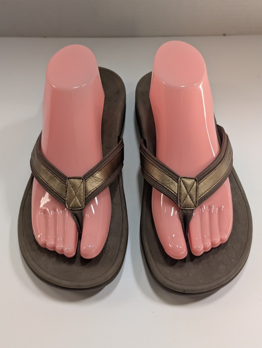 Vionic Tide Orthotic Comfort Slip On Flip Flops Bronze Metallic Men 12 Tried On Vionic Adult Womens Tide Size 10 Bronze Metallic Brown  main image 4