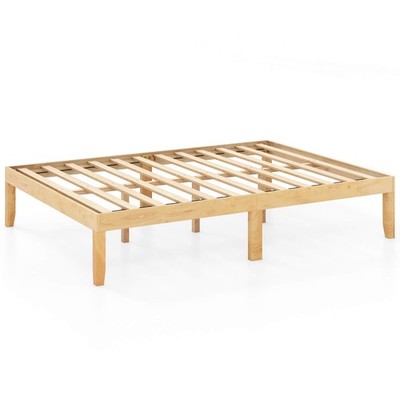 Full Size Wooden Platform Bed Frame 14'' with Rubber Wood Legs Under-bed Storage