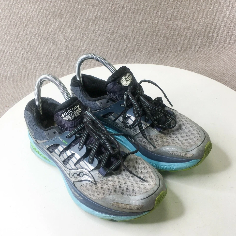 Saucony Triumph ISO Mujer 7 Gris Azul Verde Zapatos para Correr Soporte Acolchado Foto 2 de 4