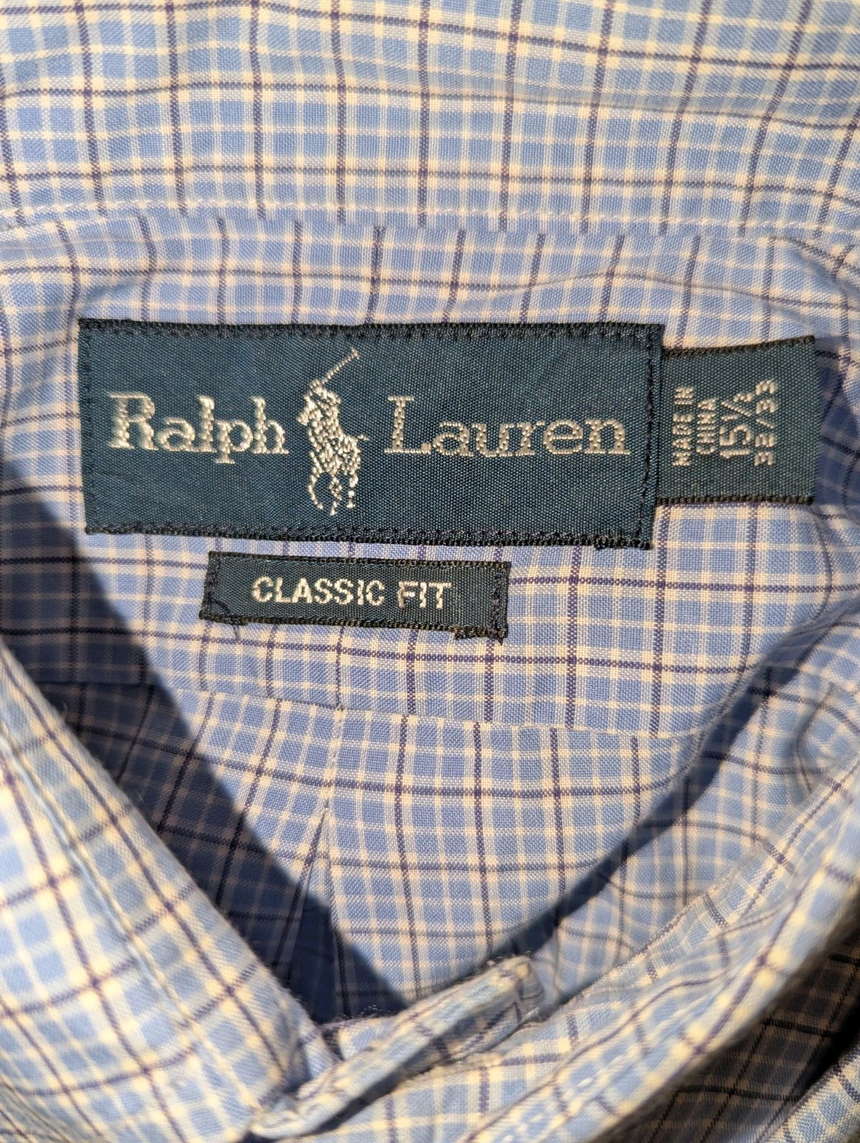 Polo Ralph Lauren camicia uomo 15 5 32 33 blu a quadri manica lunga con bottoni pony