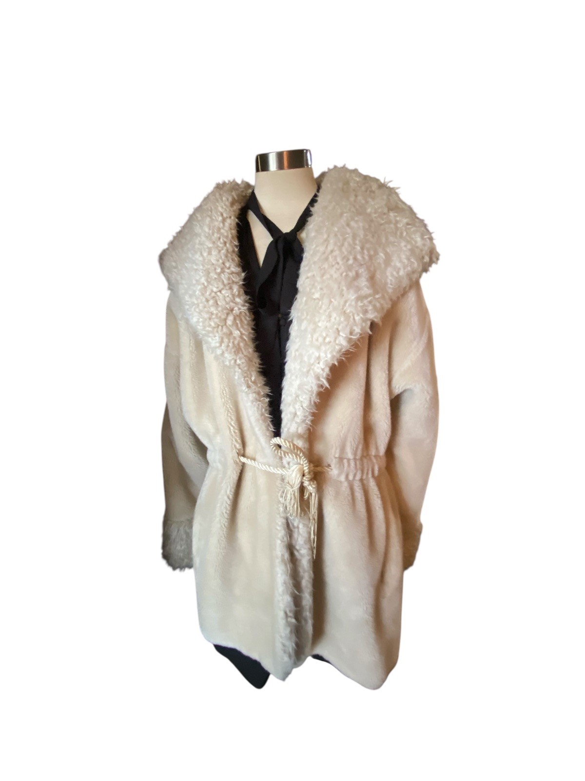 Vtg Penny Lane Boho Y2K Faux curly Fur  trim Coat L/XL oversized hooded festival