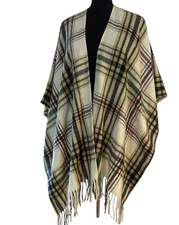 Woolrich Women's Tartan Plaid Cape Wrap Poncho One Size Cream, Burgundy, Black