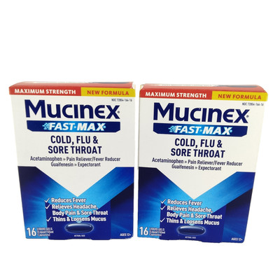 2 Box Mucinex Fast-Max Cold Flu Sore Throat Maximum Strength 32 Gels EXP 05/2027