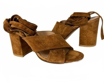 Gianvito Rossi Alia Suede Lace-Up Sandals - Luggage Brown - Size 36 (5.5/6 US)