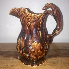 Antique Mid-19th Century Victorian Hunting Jug with Hound Handle Rockingham