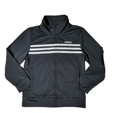 Adidas Boys Size 5 Track Jacket Black White 3 Stripe Full Zip Athletic Kids