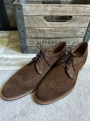 NEW $450 ALLEN EDMONDS men's ''Winstonmok'' suede wingtip shoes snuff brown 12 EEE