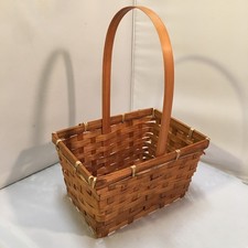 Woven Wood Basket Unisex Medium Brown Rustic Arched Handle Farmhouse Rustic