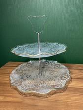 Vintage 2 Tier Floral Lace Scalloped Glass Gilt Cake Stand. Choose Hardware