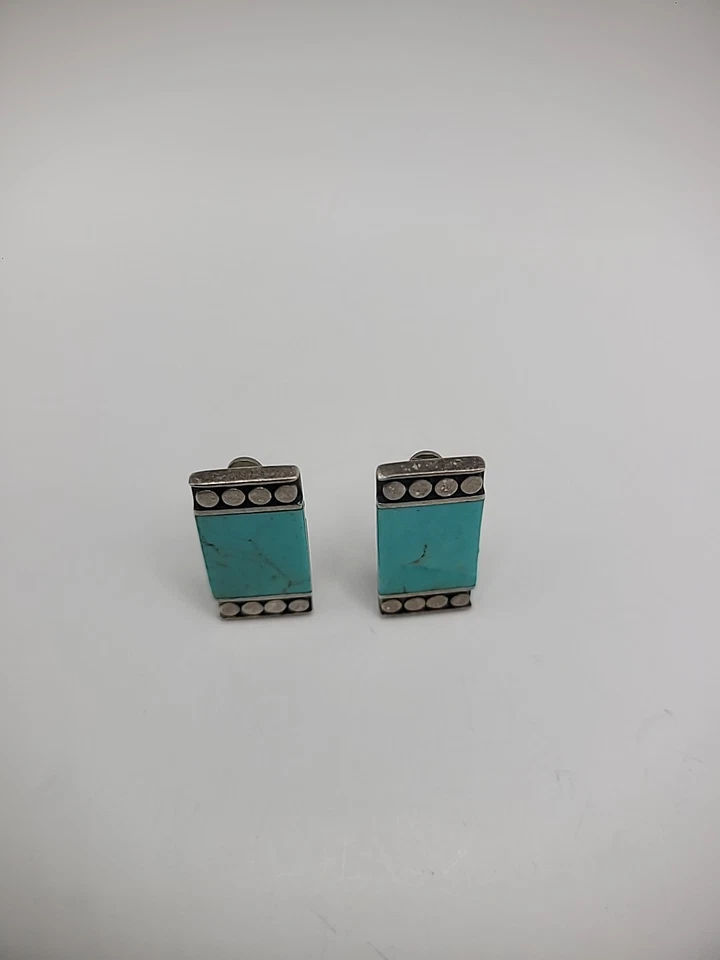 Pendientes Vintage Plata de Ley 925 Turquesa Piedra Clip En Joyería Fina Foto 4 de 4