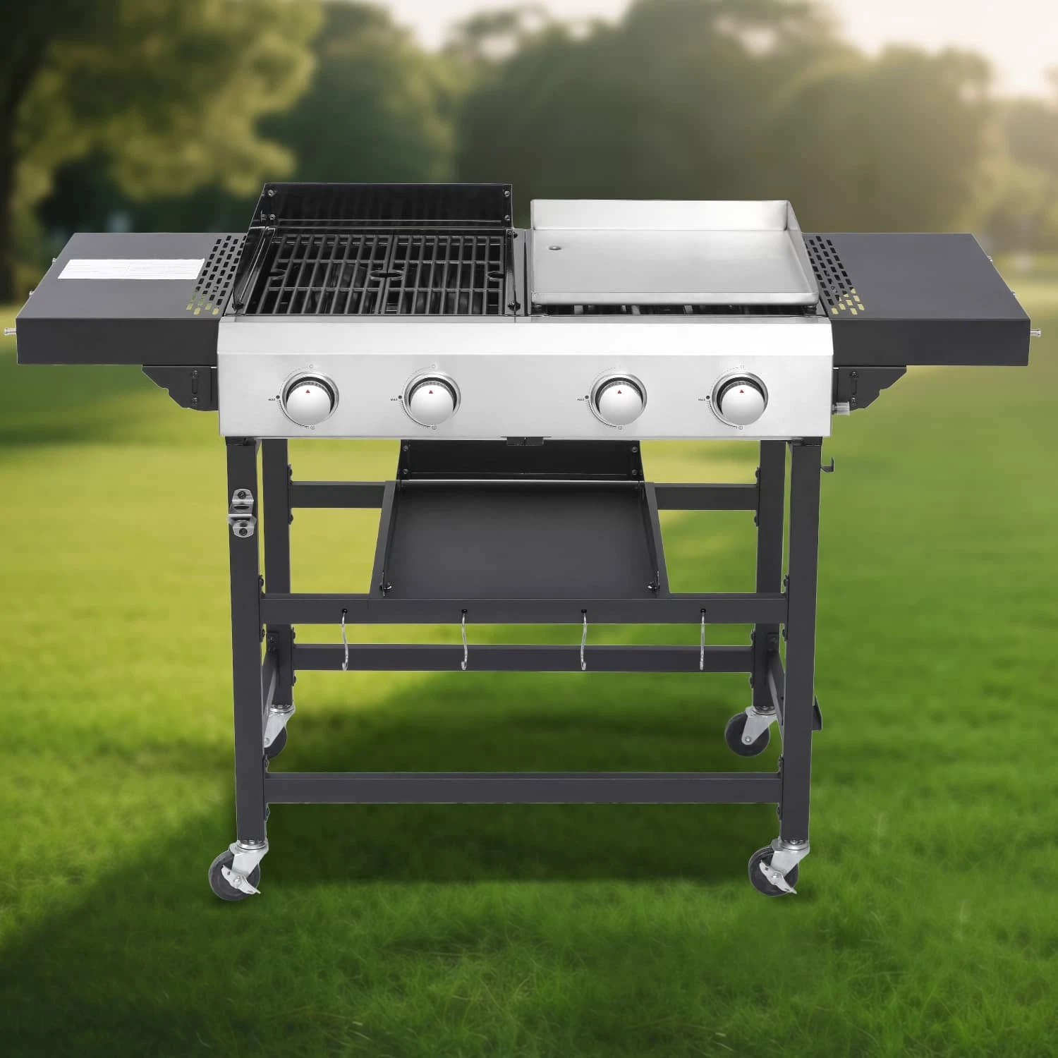 2 Burner Propane Gas BBQ Grill Stainless Steel Plancha 38200BTU Outdoor Cooking
