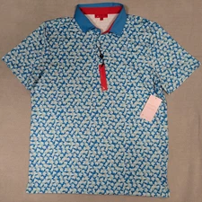 Redvanly Polo Shirt Mens Large Blue New Golf Stretch Performance Geometric