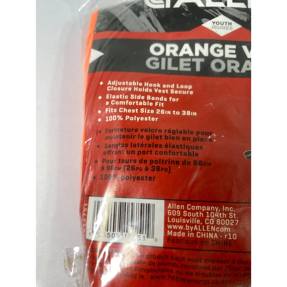 Allen Youth Orange Safety Vest 26in 38in Chest Adjustable Hook Loop - Image 3 of 4