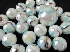 25 Glass Marbles WHITE TIGER Brown/Blue game pack Iridescent Shooter Swirl