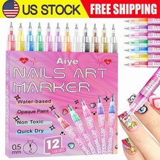 12 Colors Nail Art Pens Set, Nail Art Marker, Nail Doodle Pens, 0.5 MM Nail