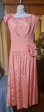 VTG 80s Y2K House of Bianchi Pink Moire Prom Dress XS 2 USA Tea Length Bows
