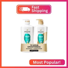 Pantene Shampoo & Conditioner Set, Smooth and Sleek - Frizz Control with Antioxi