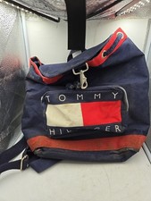 Vintage 90s Tommy Hilfiger Drawstring Backpack Bag Tote Flag Spellout Bold Vtg