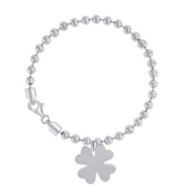 925 Sterling Silver Womens Good Luck Clover Charm Beaded Bracelet Size 7 Inches