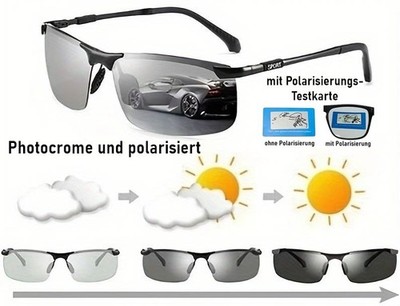 Sonnenbrille Photochrom und polarisiert + Testkarte selbsttönend  Brille Metall