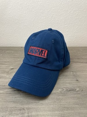 Marvel Logo Dad Hat Navy Blue Embroidered Patch Adjustable Strapback  Cap