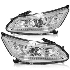2013-2015 Accord Headlight Assembly Pair Projector Chrome Housing No Drl