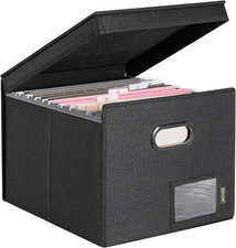 File Organizer Box with Lid, Collapsible File Folder Organizer with Plastic Slid