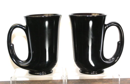 Pair of Vintage Tiara Indiana Glass Black Glass Hunter Horn Bugle Mug 8-Oz. 5.5"