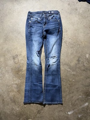 Miss Me Women s Blue Medium Wash Bootcut Jeans Low Rise Slim Distressed Pockets