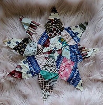 Vintage 20 Crazy Quilt Star Quilt Blocks Handsewn 8 Pointed 1960's Mcm Atomic