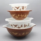 Vtg Pyrex Early American Cinderella Nesting Mixing Bowl Set of 4 Brown & White