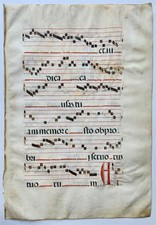 17th cent. ANTIPHONAL MUSIC CHART VELLUM MANUSCRIPT antique LITURGICAL 18 x 26"