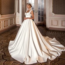 Elegant Satin Wedding Dress Cap Sleeve Sweetheart Corset Lace A-line Bridal Gown