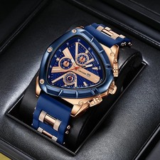 Unique Sports Men Watch High Quality Silicone Strap Auto Date Quartz Watches New