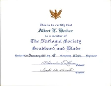 1957 Scabbard & Blade Certificate Albert L Becker Military Honor Society ROTC