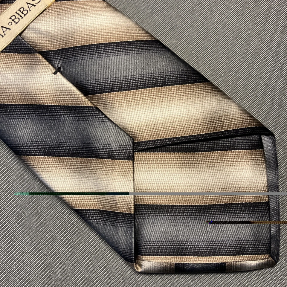 Corbata de cuello Birmania Bibas para hombre con punta automática 100 % seda EE. UU. gris tostado rayas 4”x59” Foto 4 de 4