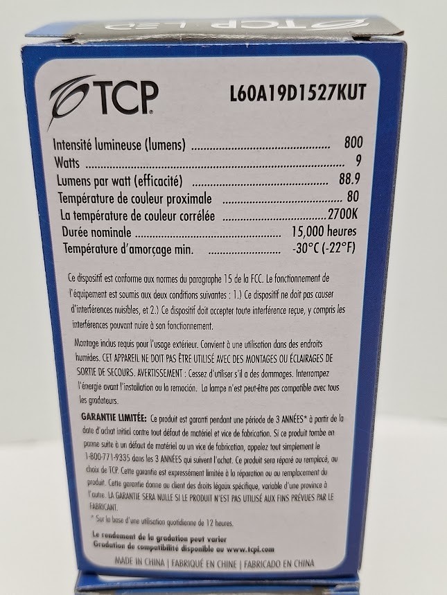 5X TCP LED 60W Dimmable Light Bulb 9W 2700K Brightness 800 Lumens 120V