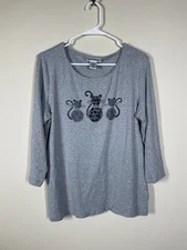 Rebecca Malone Women's Top Large Cats Glitter Pink Rhinestone Casual Fall