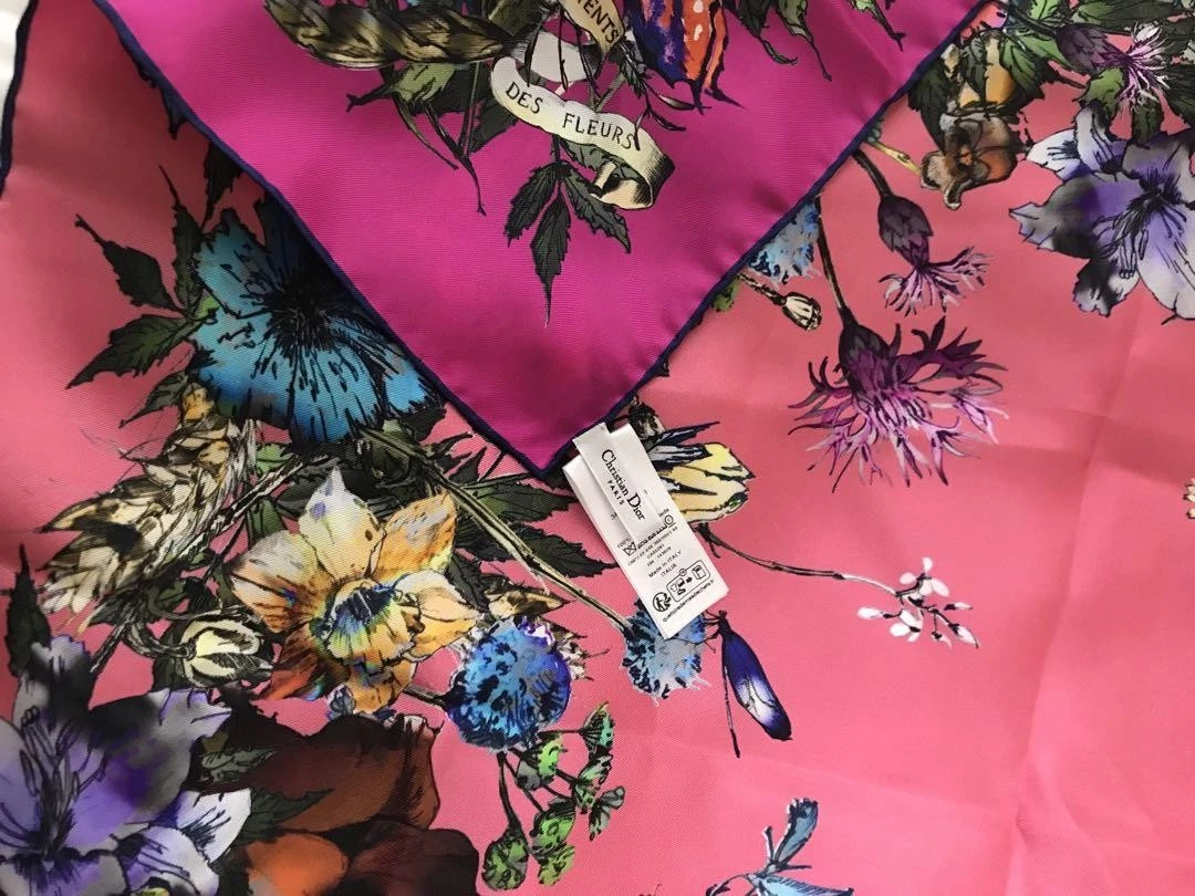 Foulard réversible à fleurs DIOR rose femme neuf grand design