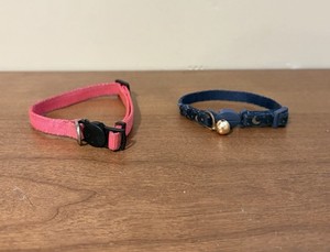 2 Adjustable Cat Collars w Bell Pink & Blue Moon Stars Breakaway Kitten Collars