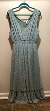 Tuchuzy Green White Floral Maxi Dress Sleeveless Fitted Waist - XLarge