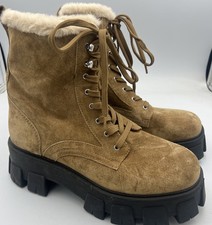 Marc Fisher LTD Happier Combat Boots Cognac Brown Suede Women  s Size 9.5M NWOB