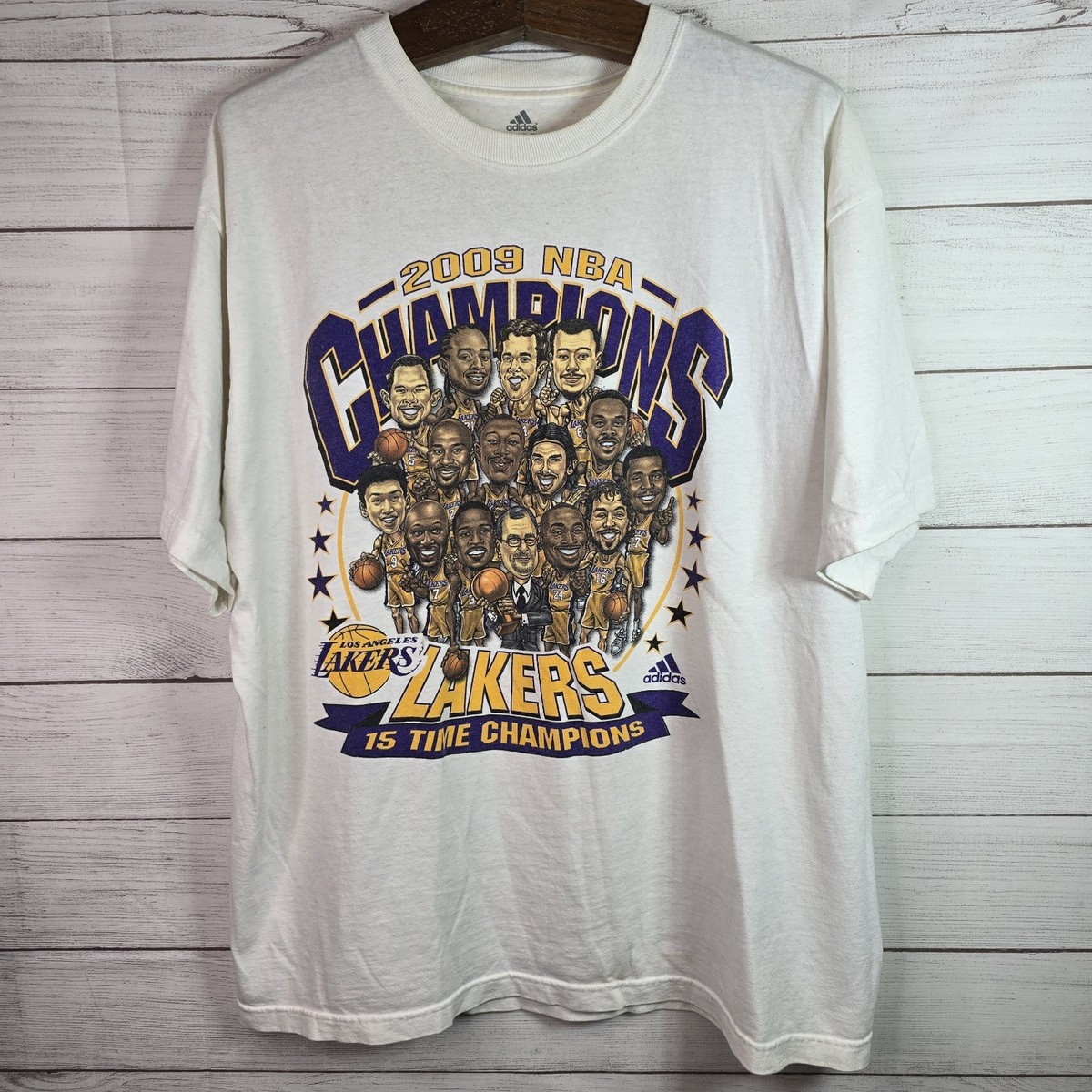 Adidas NBA LA Lakers Y2K 2009 Championship T-Shirt Cartoon Kobe